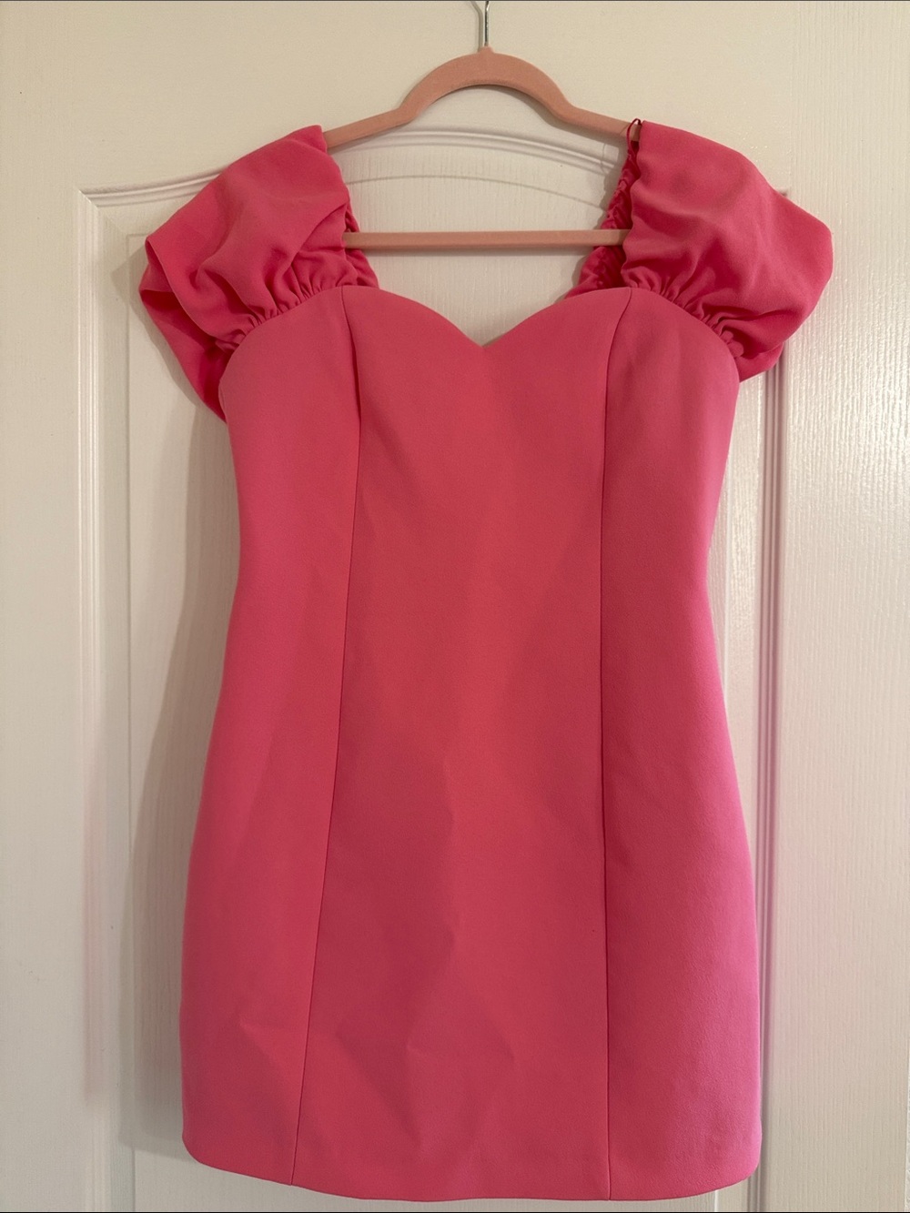 Zara Hot Pink Puff-Sleeve Sweetheart Mini Dress